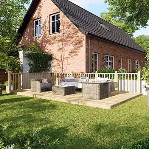 Powersheds Premium Wooden Decking Kit with Hand Rails in Beige, W/D/H: 600 x 120 x 0 cm