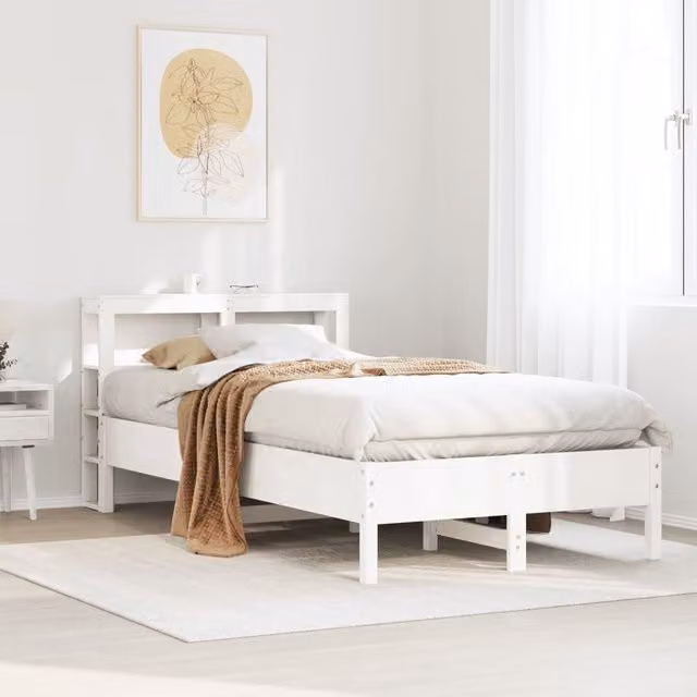Berkfield Home Small Single Solid Wood Pine Bed Frame in White, W/D/H: 75 x 190 cm