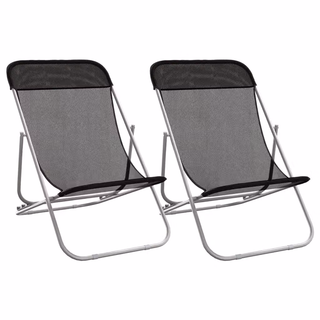 Berkfield Home Set of 2 Black Folding Beach Chairs with Textilene Fabric and Powder-coated Steel Frame – 2