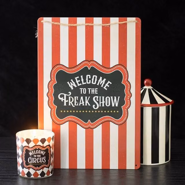 Uniqueful Welcome to the Freak Show Metal Hanging Sign, Red and Multicolour Vintage Halloween Decor