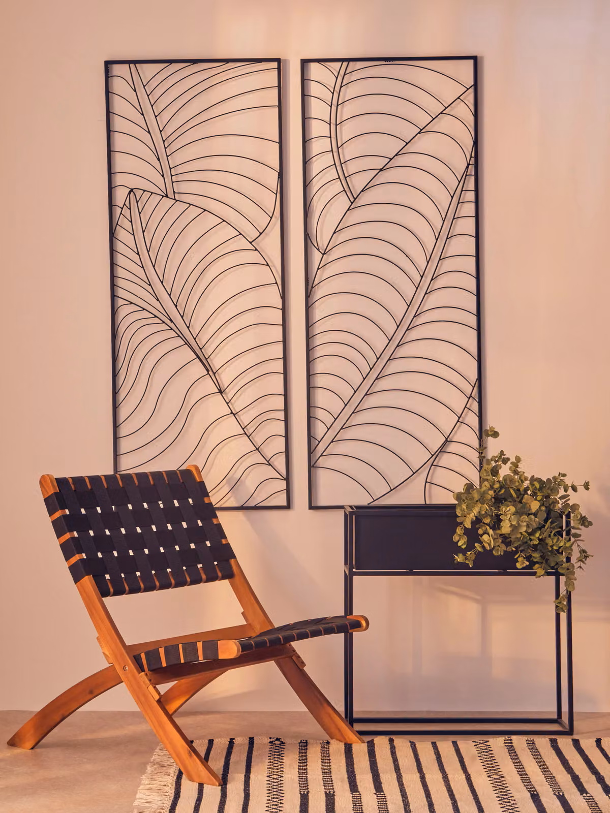 Orsina Modern Black Metal Botanical Leaf Wall Art – 2