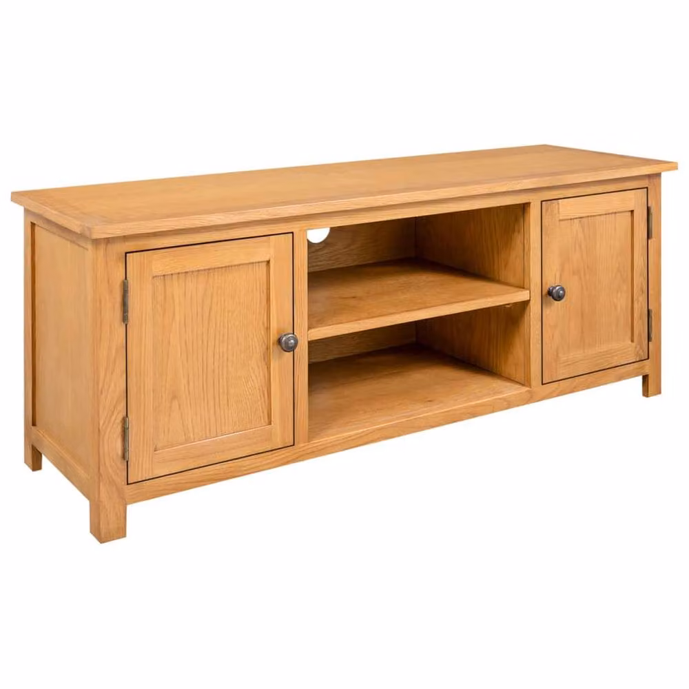 Berkfield Home Solid Oak Wood TV Cabinet in Brown, W/D/H: 110 x 35 x 44 cm – 2