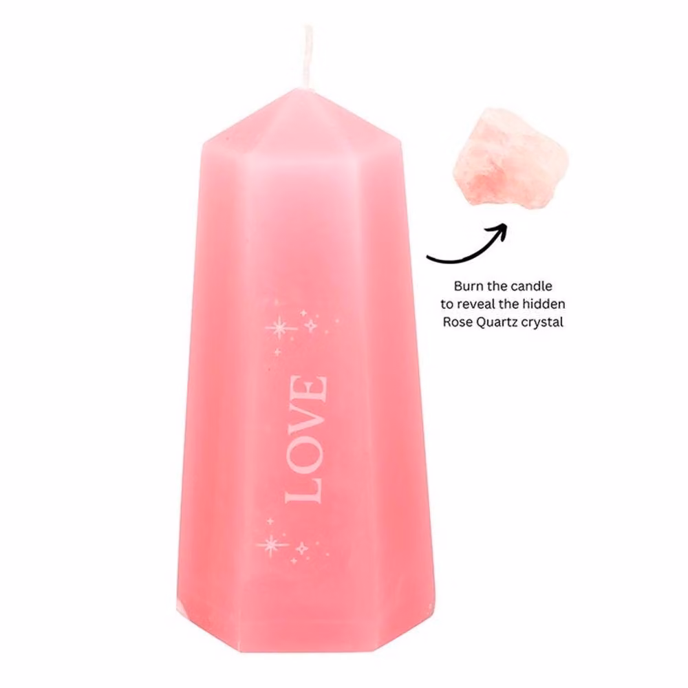 Uniqueful Love Crystal Pillar Candle with Rough Rose Quartz in Pink, Height: 15 cm – 3