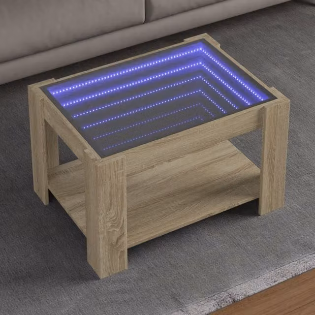 Berkfield Home LED Coffee Table in Sonoma Oak Brown, W/D/H: 73 x 53 x 45 cm – 1
