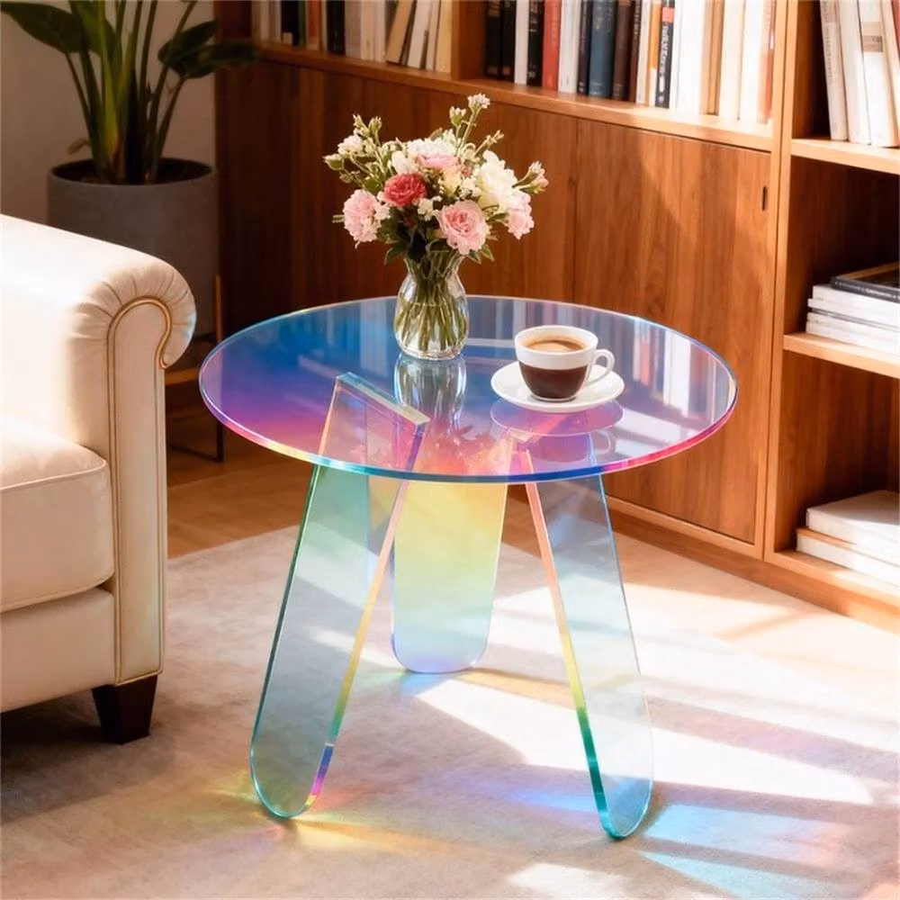 NESTLUNE Round Iridescent Acrylic Side Table in Transparent Multicolour, W/D/H: 15 x 15 x 100 cm – 4