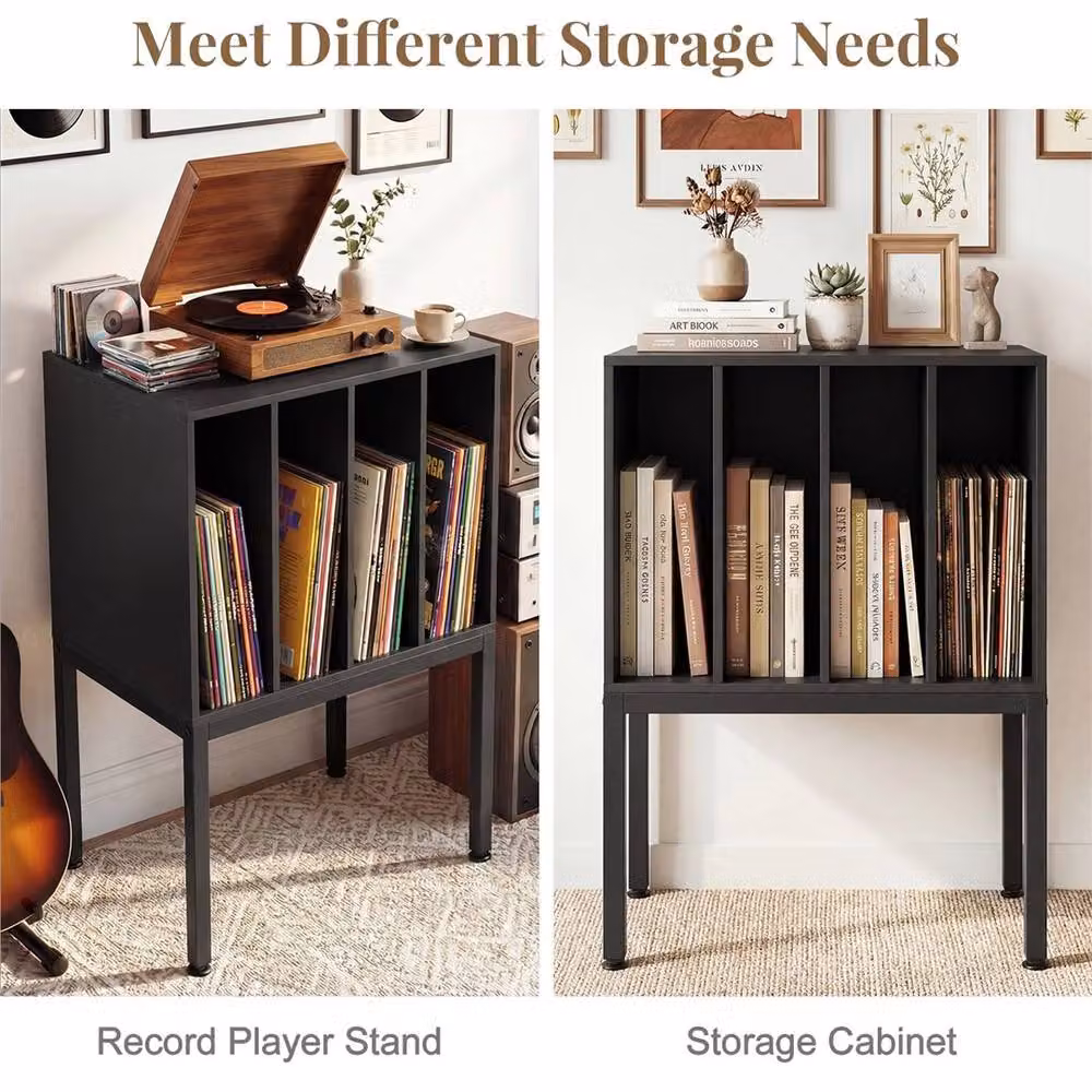 Nordara Turntable Stand with Vinyl Storage Shelves in Black – 5
