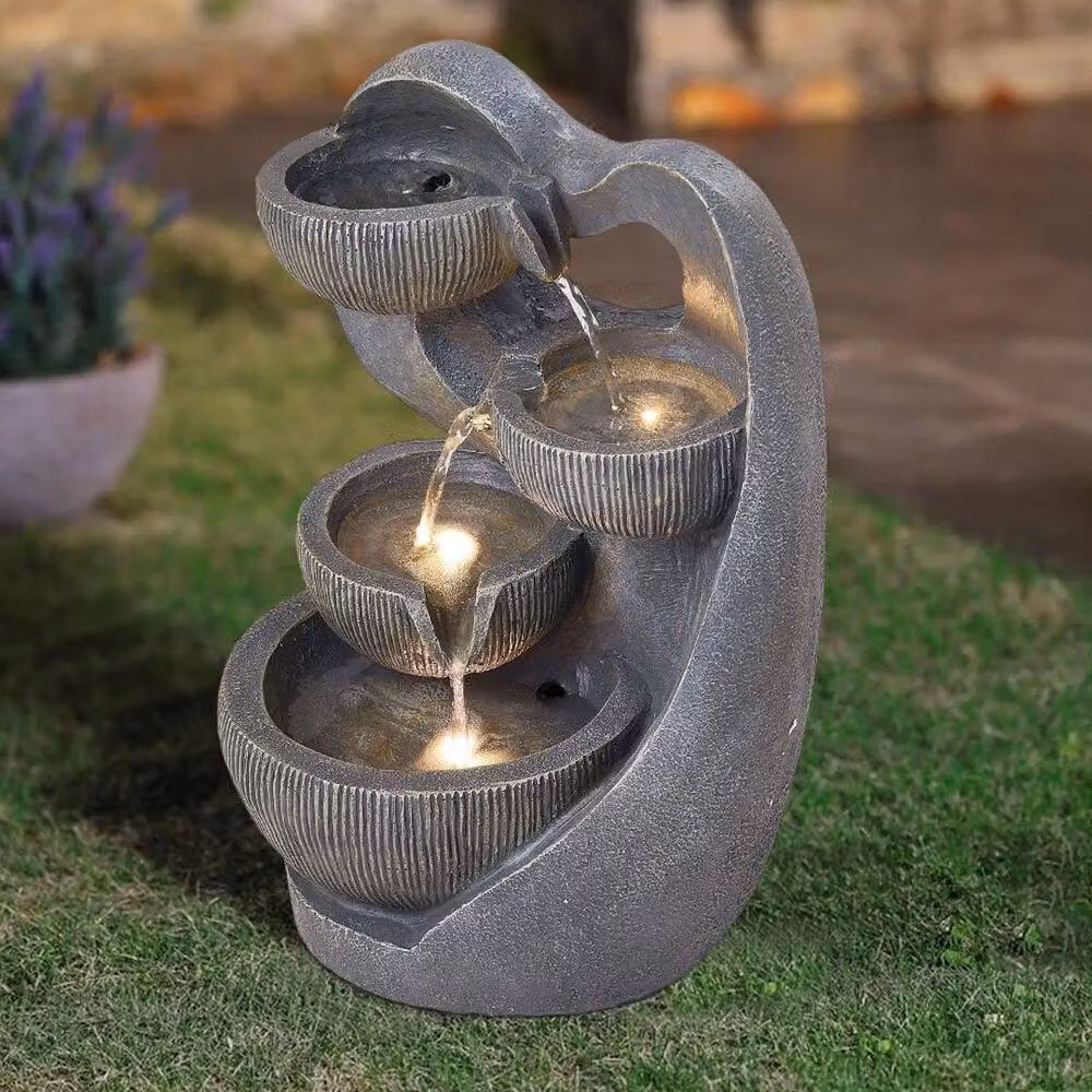 PAWNORA Electric Garden Water Fountain in Grey, Modern Polyresin Freestanding Design, W/D/H: 45.0 x 29.0 x 20.0 cm – 3