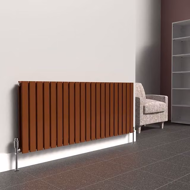 Lux Heat Flat Horizontal Double Steel Radiator in Bronze or Brown, W: 1470 mm, H: 600 mm