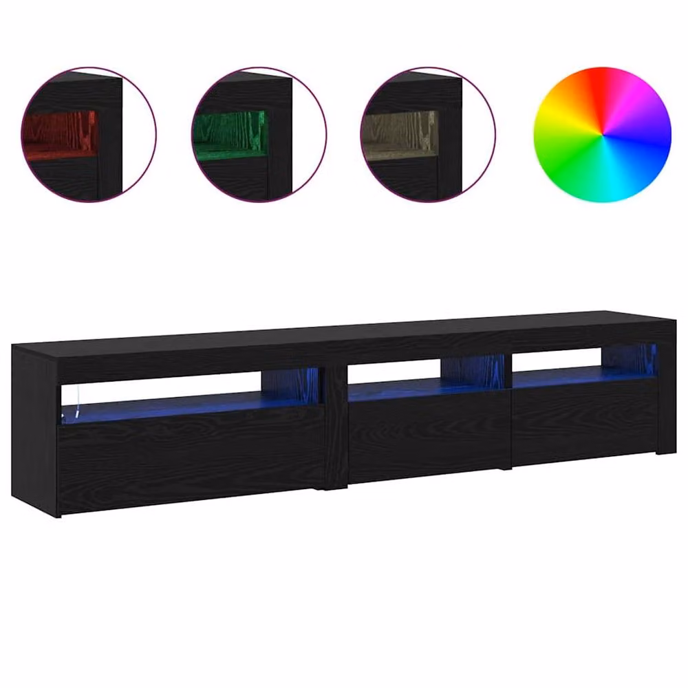 Berkfield Home Set of 2 Modern Black Oak TV Cabinets with LED Lights and Matt Finish – 4