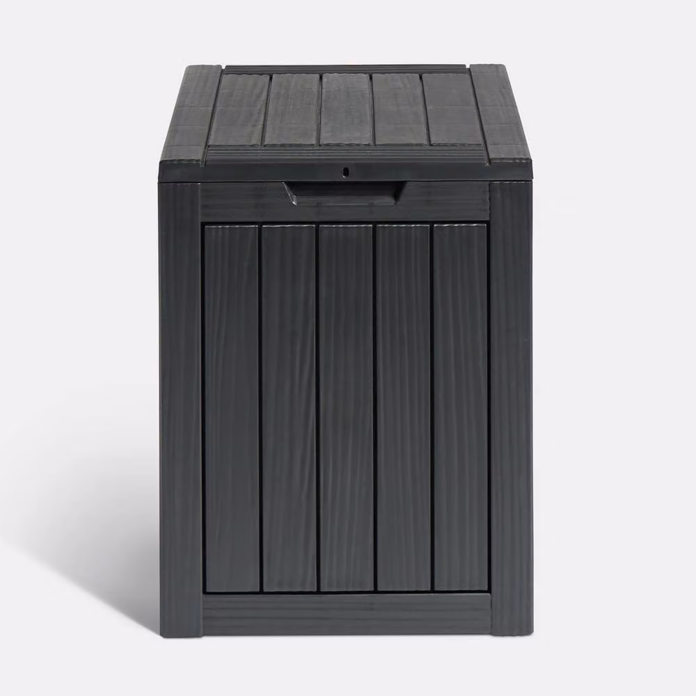 OHS Wood Effect Garden Storage Box Weatherproof Plastic Outdoor Organiser in Black – 3