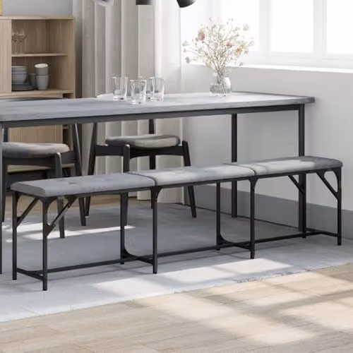 vidaXL Modern Dining Bench in Grey Fabric and Metal, W/D/H: 186 x 32 x 45 cm – 2