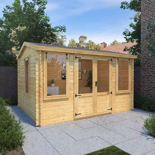 Waltons 19mm Reverse Apex Log Cabin in Brown, W402.8 x D313.3 x H259.5 cm – 1
