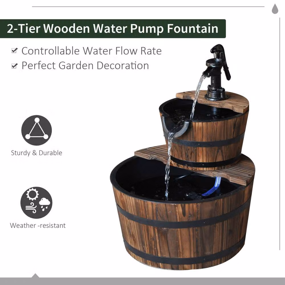 Outsunny Wooden Cascading Water Pump Fountain in Brown, W/D/H: 44.5 x 58.5 x 44.5 cm – 4