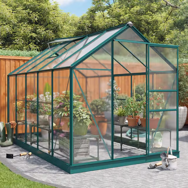 BillyOh Rosette Hobby Aluminium and Polycarbonate Greenhouse with Sliding Doors, Green, 6x8 ft