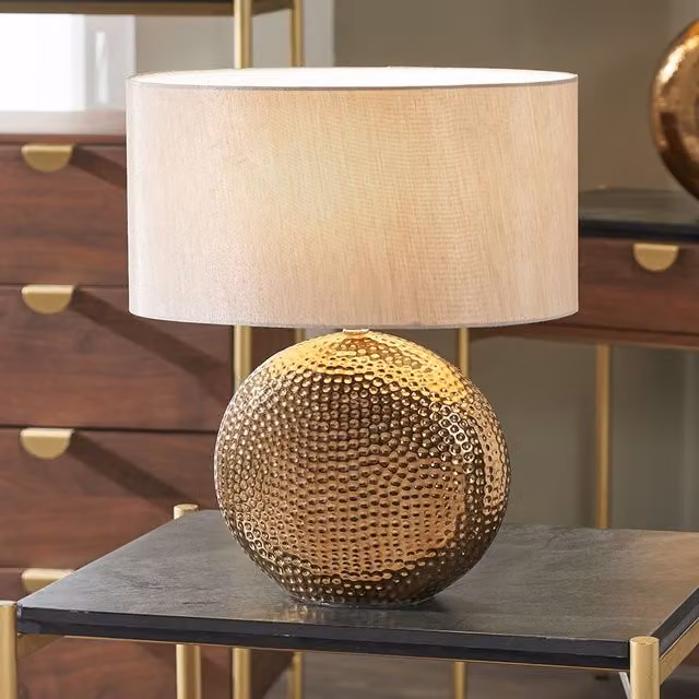 Ruma Dot Pattern Embossed Silver Textured Ceramic Table Lamp in Bronze