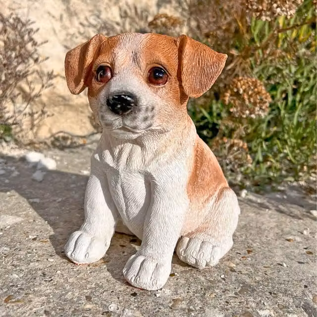 Farmwood Sitting Jack Russell Terrier Puppy Dog Garden Ornament, Brown and White