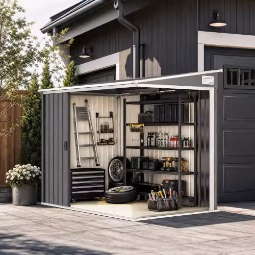 Outsunny Light Grey Metal Lean-to Garden Shed with Foundation Kit and Side Vents, W/D/H: 212.5 x 154 x 181 cm – 7