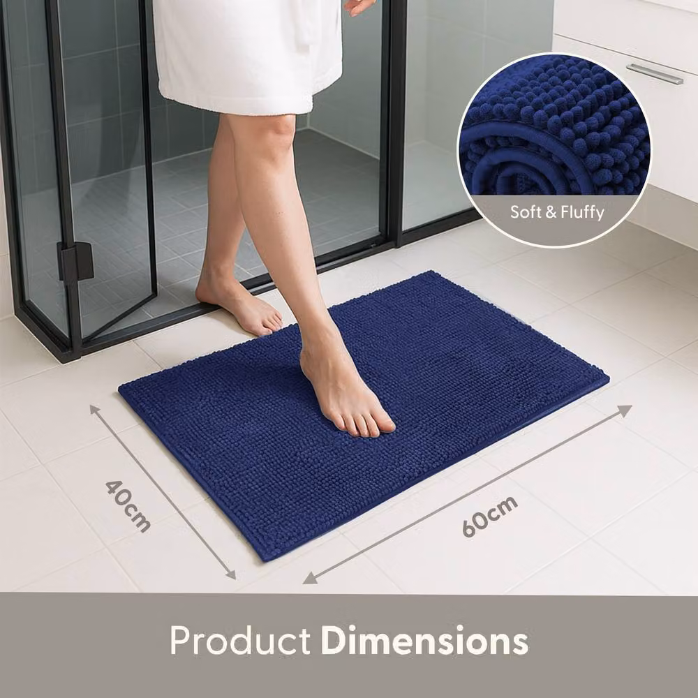 Keplin Non-Slip Microfibre and Chenille Bath and Toilet Mat, Blue, W: 40 cm, D: 60 cm – 2