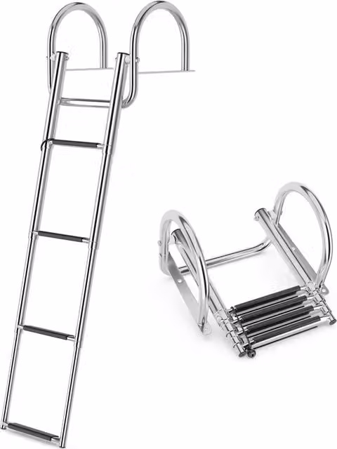 Costway Stainless Steel Pontoon Boat Ladder in Silver