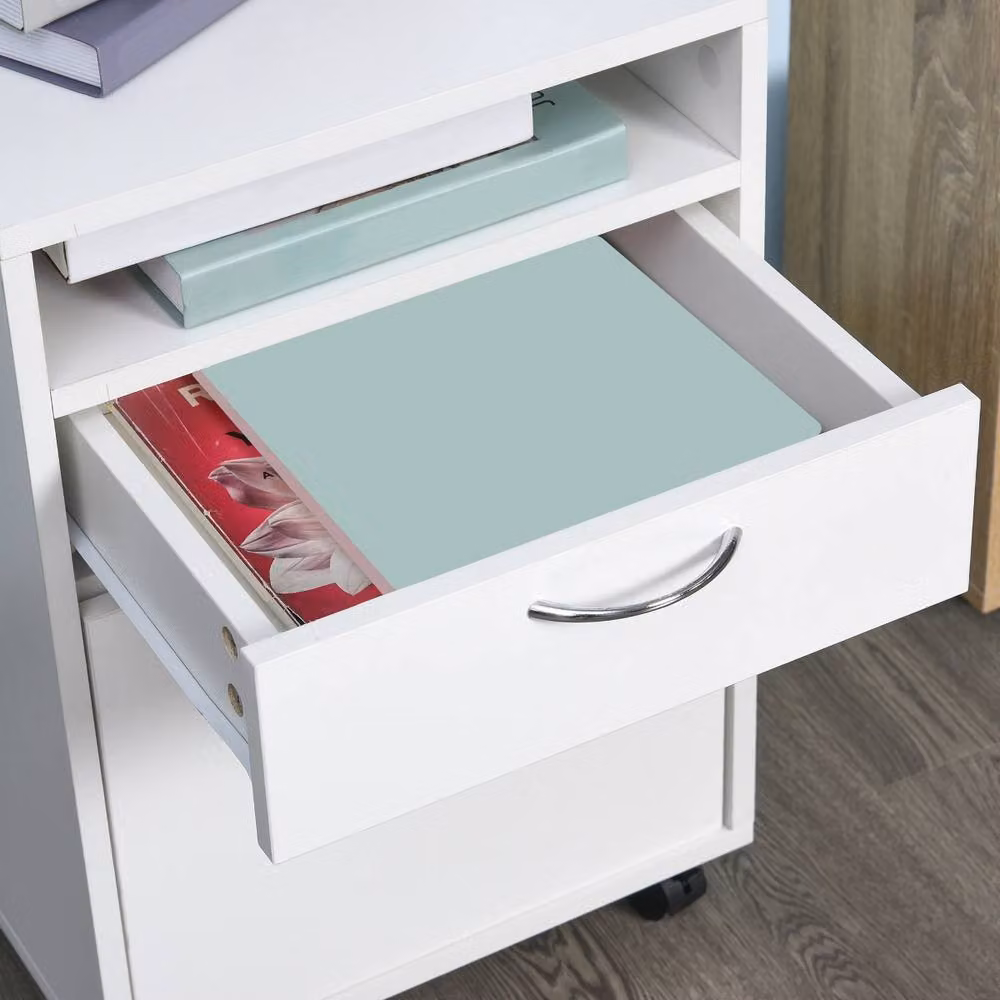 Rolipo Mobile Filing Cabinet and Printer Stand with Drawer and Shelf, White, Width: 60 cm – 7