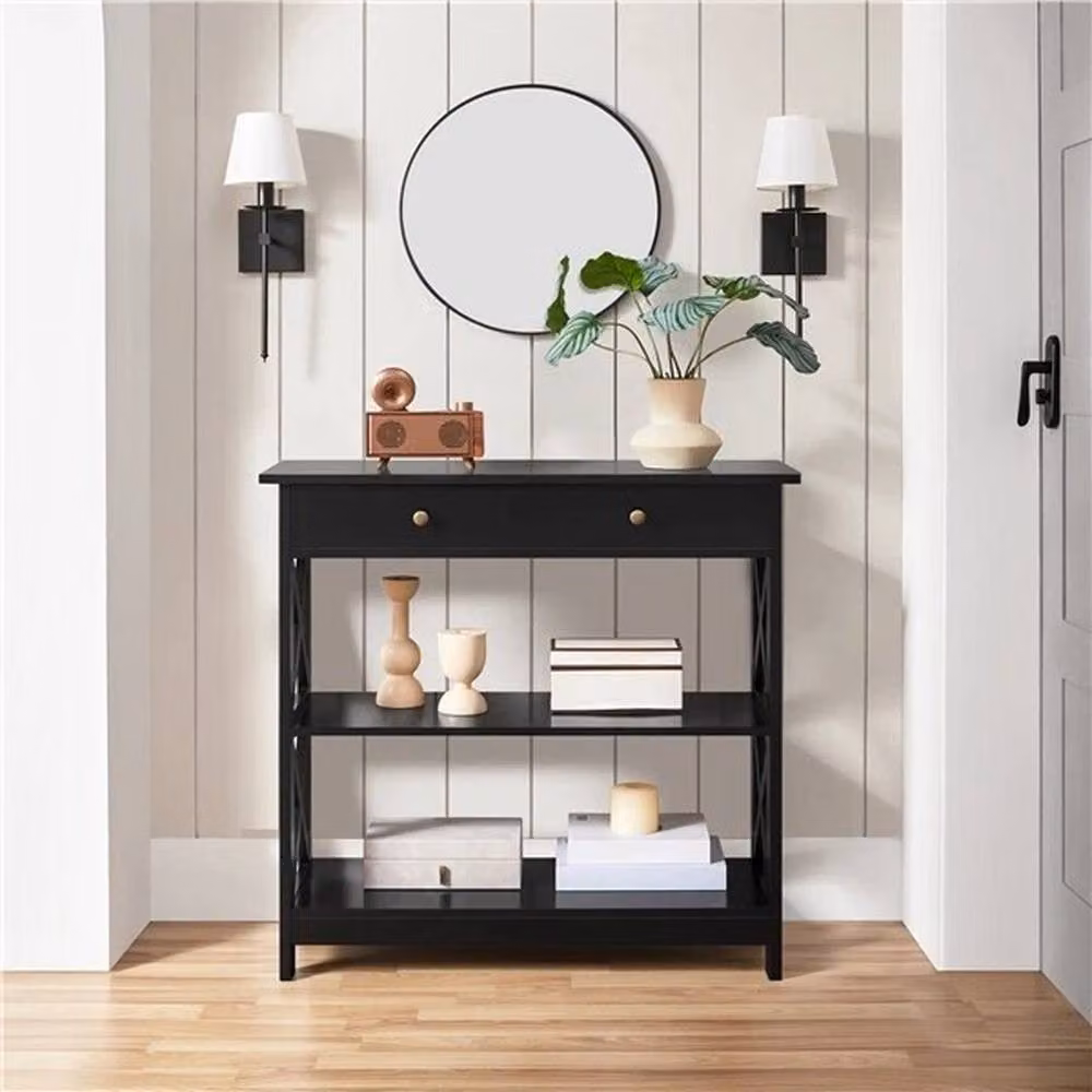 KORVIXA Modern Black Console Table with Drawer, W/D/H: 80 x 30.48 x 79.98 cm – 3