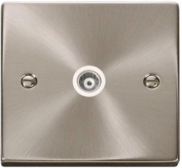SE HOME Single Isolated Coaxial Socket with Flush Plate in White and Brushed Chrome