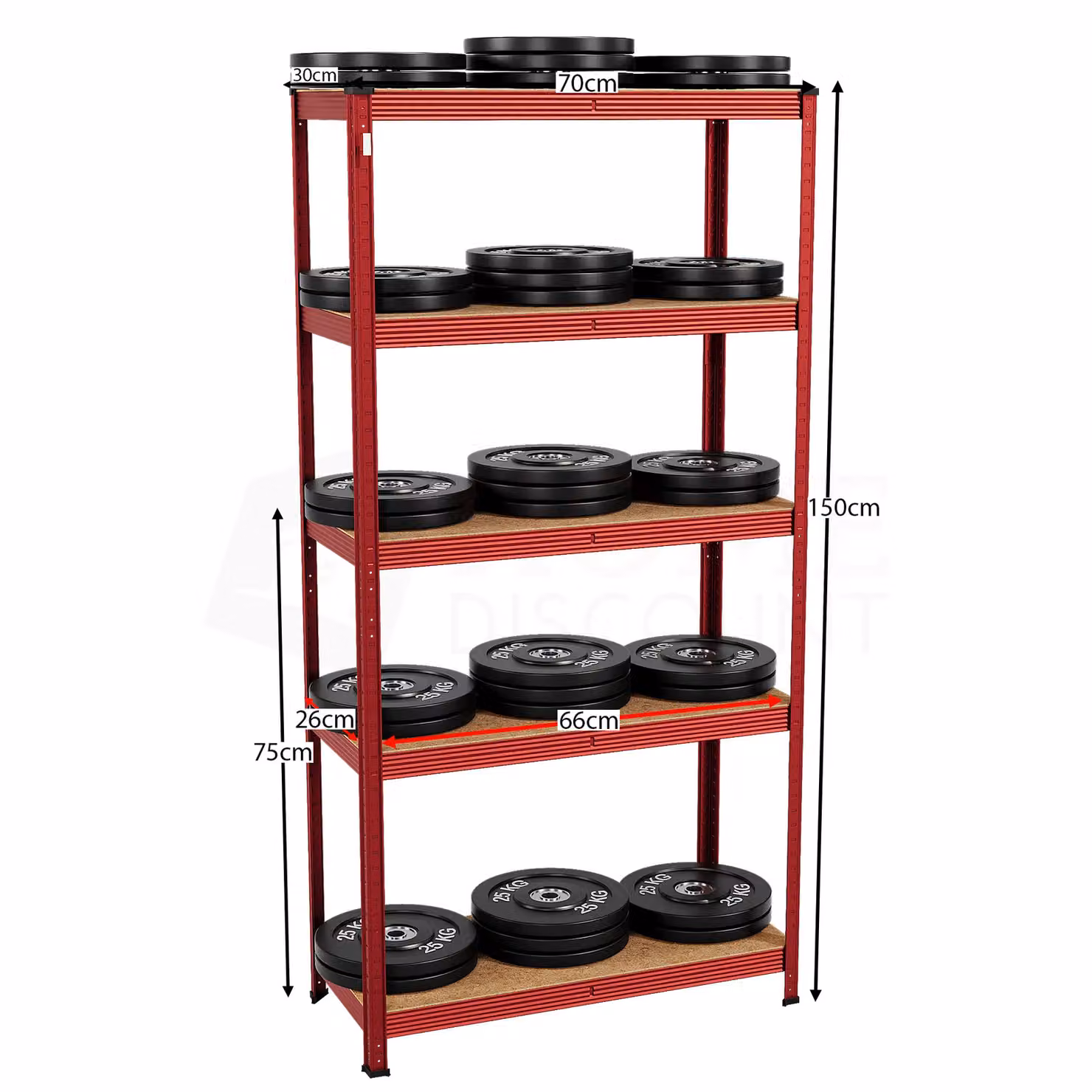 Home Discount Home Vida 5 Tier Garage Storage Shelf in Red, W/D/H: 150 x 70 x 30 cm – 2