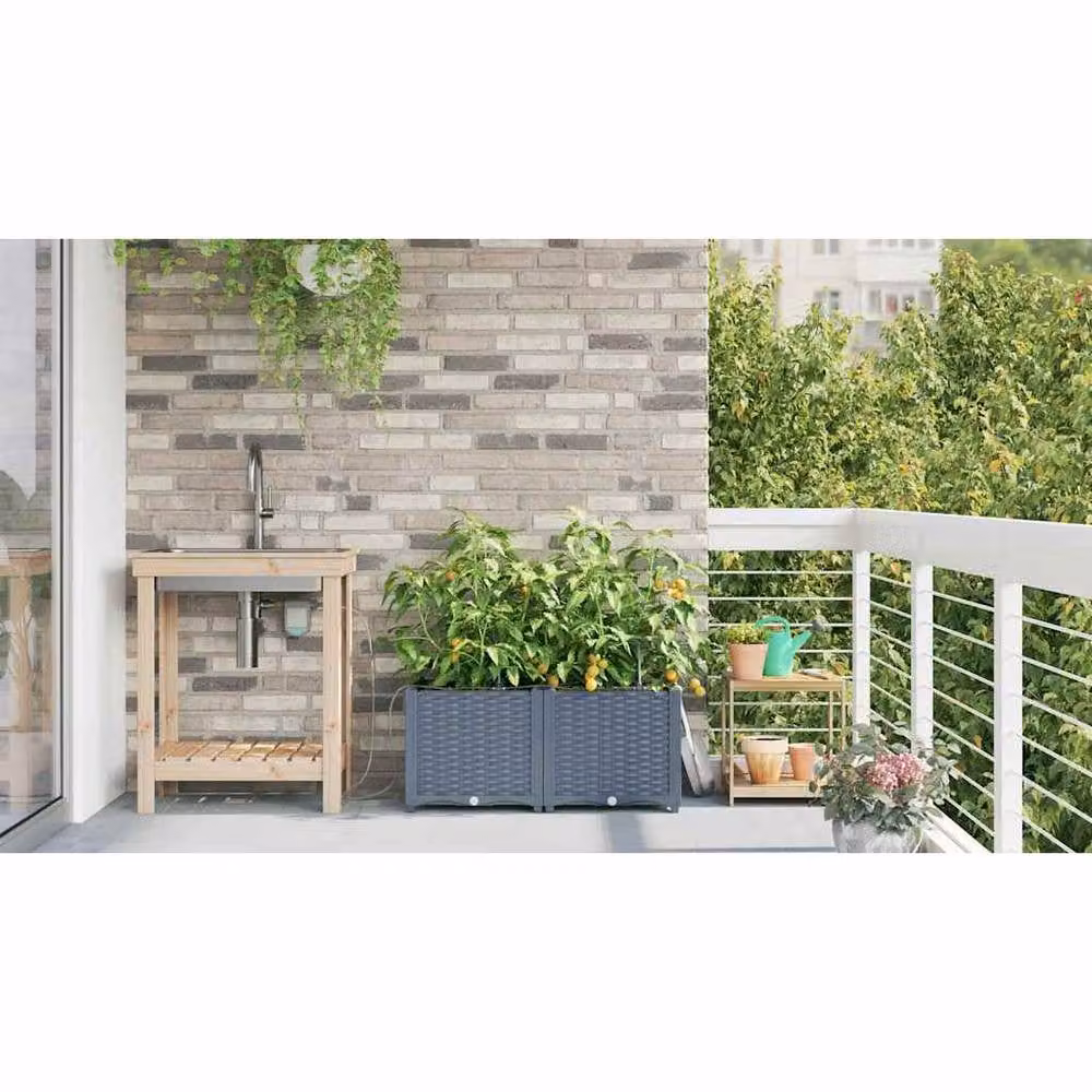 Berkfield Home Garden Planters with Water Irrigation System, 2 Piece Set, Light Grey – 3