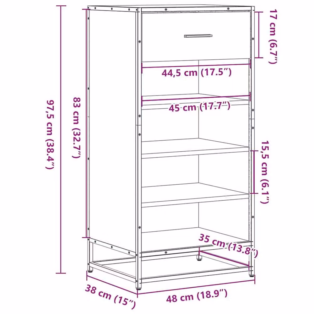 Berkfield Home Shoe Rack in Brown Oak, W: 48 cm, D: 38 cm, H: 97.5 cm – 3
