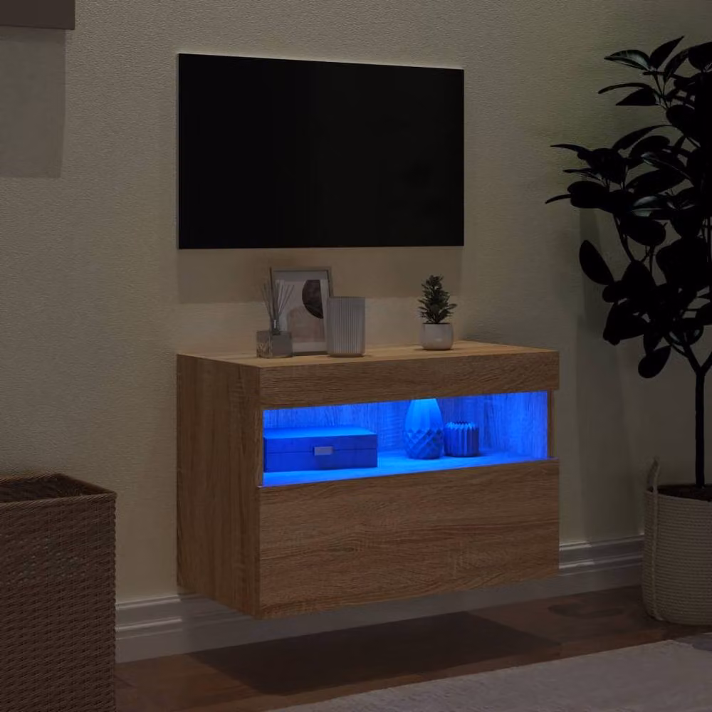 Berkfield Home Modern Wall Mounted TV Cabinet with Integrated LED Lights in Sonoma Oak and Beige, W/D/H: 60 x 30 x 40 cm – 2