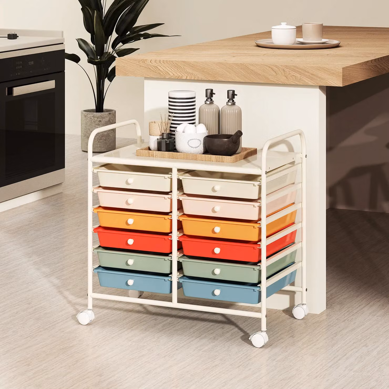 Gymax Multi-Purpose Utility Storage Rolling Cart with 12 Drawers and Handles, Multicolour Metal – 4
