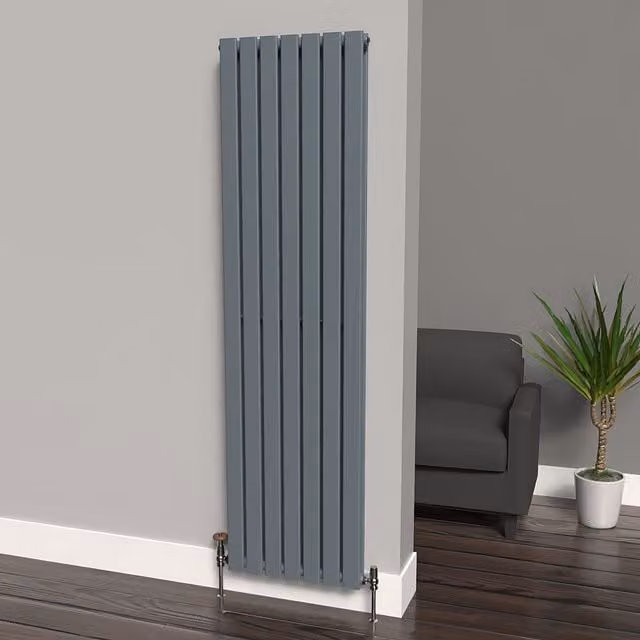 Lux Heat Flat Coloured Vertical Steel Radiator in Pebble Grey, H: 180 cm x W: 49 cm