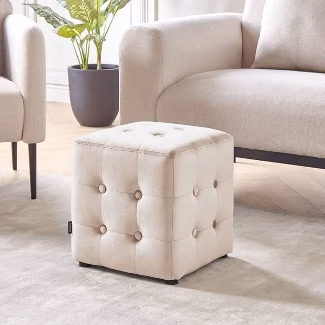 Wyld and Coco Velvet Cube Pouffe in Beige – 1