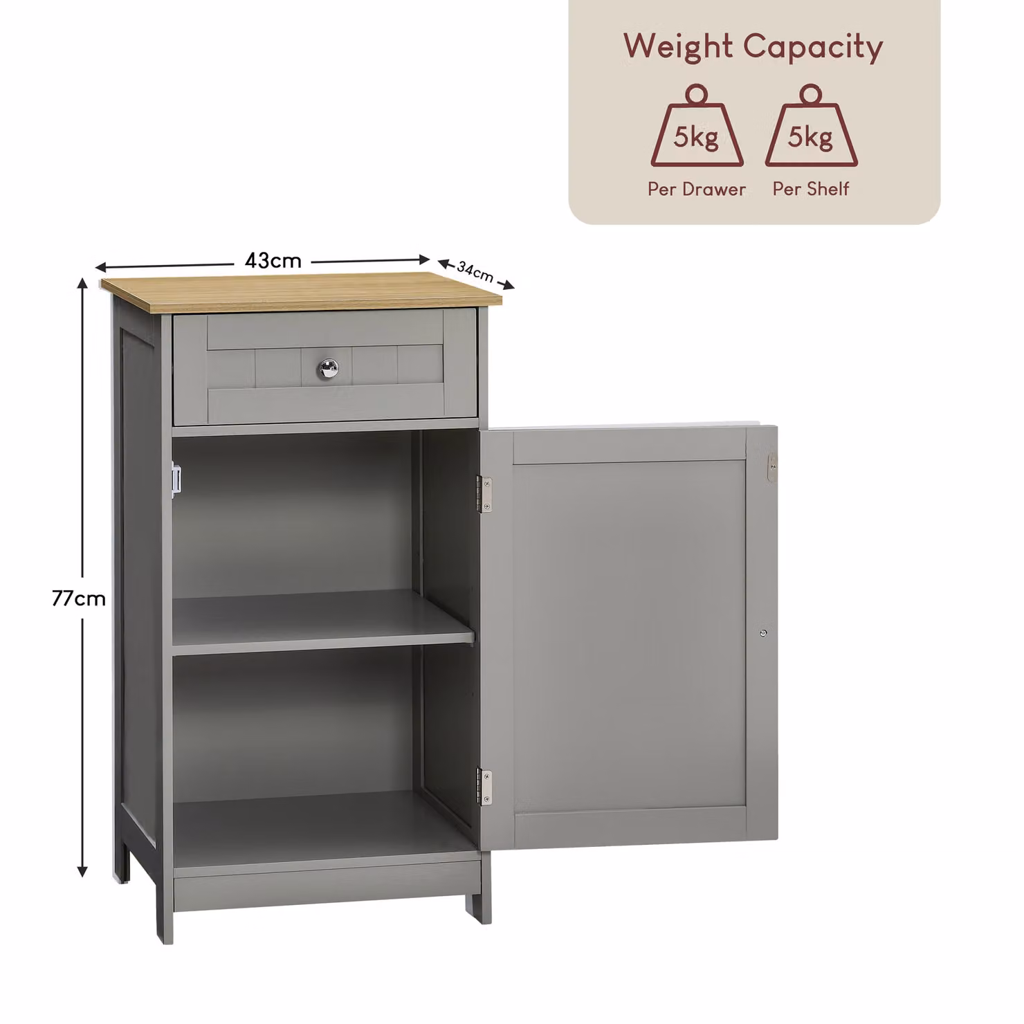 Home Discount Vida Priano Grey Freestanding Bathroom Cabinet with 1 Door and 1 Drawer – 2