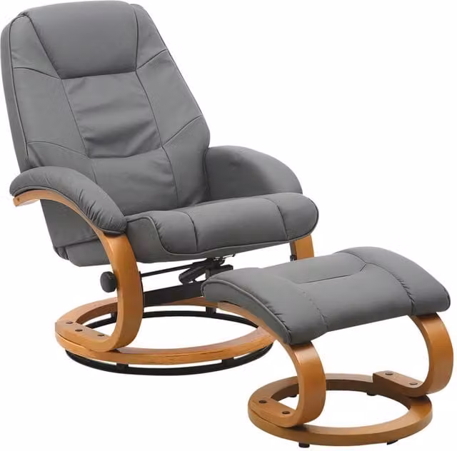 Garden Sanctuary Ergonomic Executive Office Reclining Chair with Footstool in Grey Synthetic Leather – 1