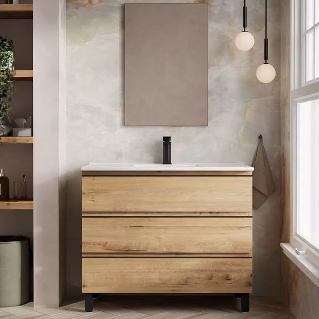 Banyetti Vatilla 1000mm Floorstanding Bathroom Vanity with Veneto 1 Basin in Ostippo Light Oak