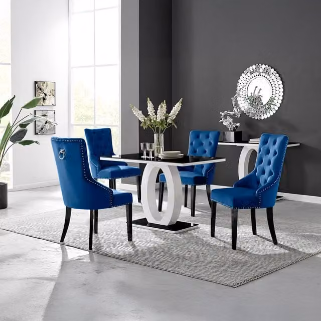FurnitureboxUK Giovani 4 Black Dining Table and 4 Belgravia Black Leg Chairs in Blue