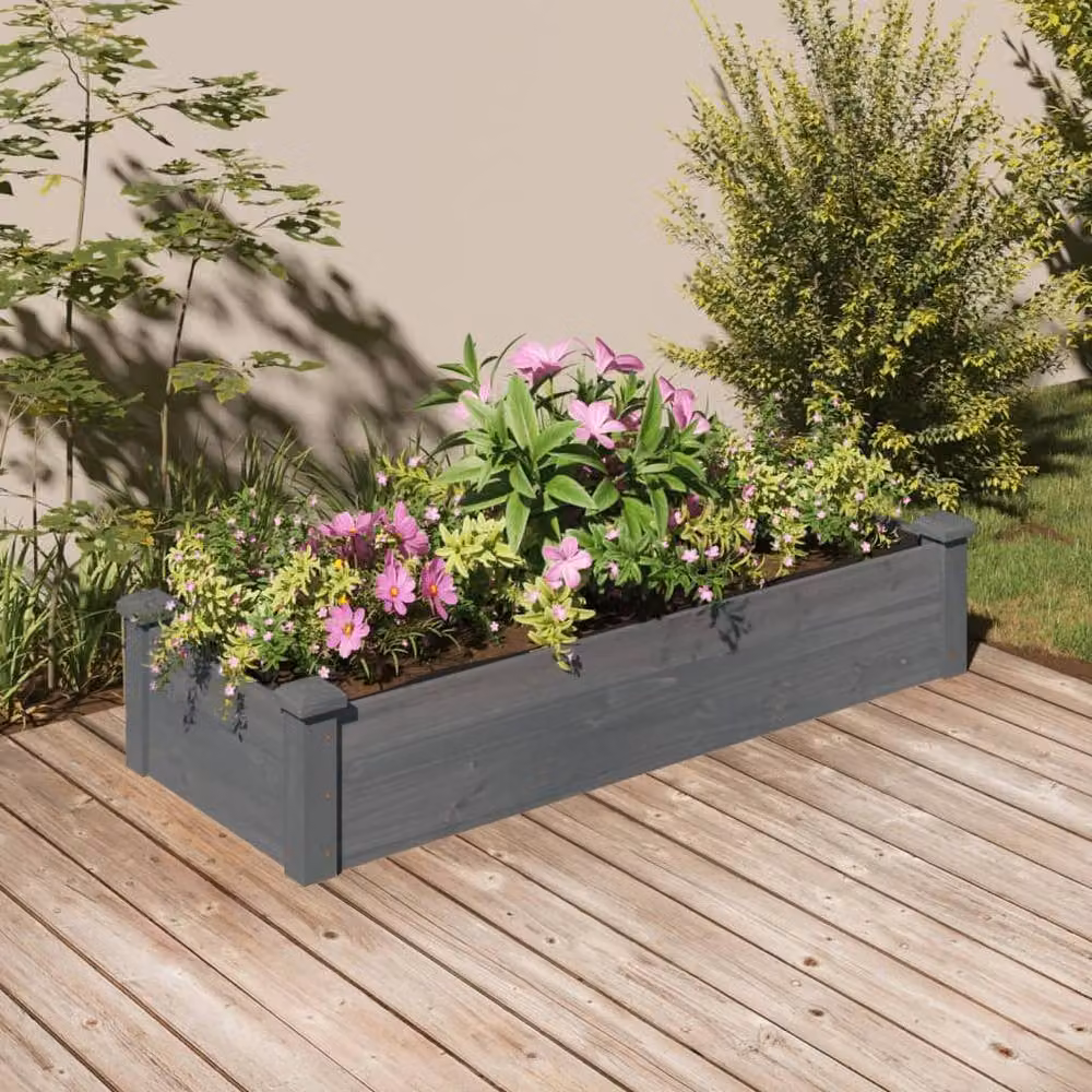 Berkfield Home Garden Raised Bed with Liner in Grey, Solid Wood Fir, W/D/H: 120 x 45 x 25 cm – 2
