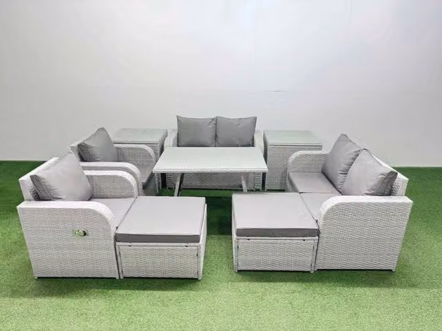 Fimous 8 Seater Rattan Garden Furniture Set with Outdoor Love Sofa in Light Grey