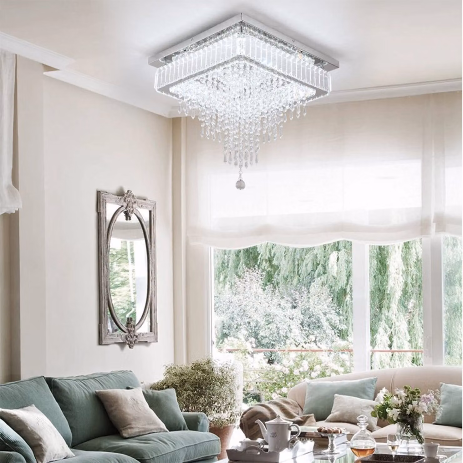 Bath Plus TB+ Modern Square Silver Chandelier with Crystal and Stainless Steel – 2