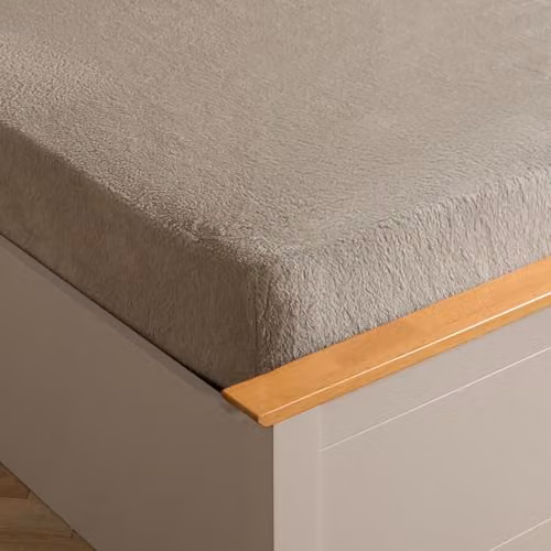 Brentfords Teddy Fleece Thermal Fitted Sheet, Brown, W/D/H: 140 x 200 cm