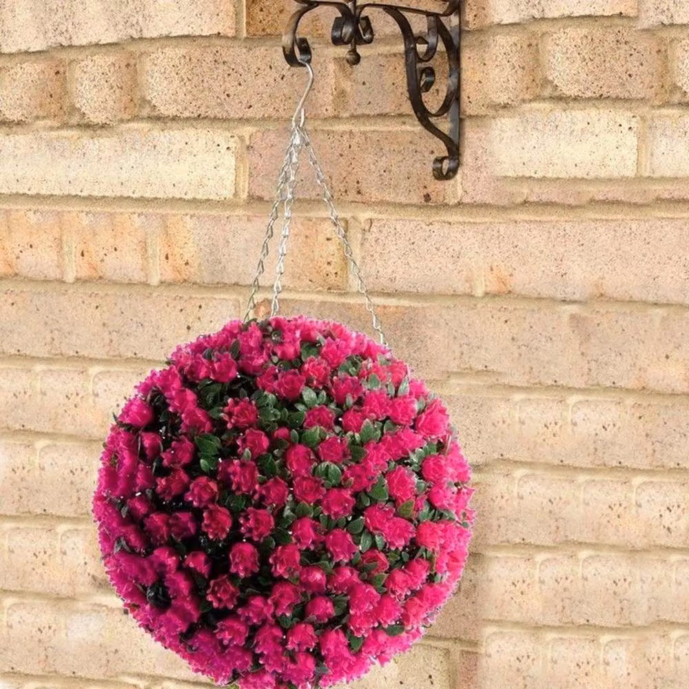 Hinsinc Hanging Artificial Rose Flower Ball in Red and Pink, Diameter: 28 cm – 4