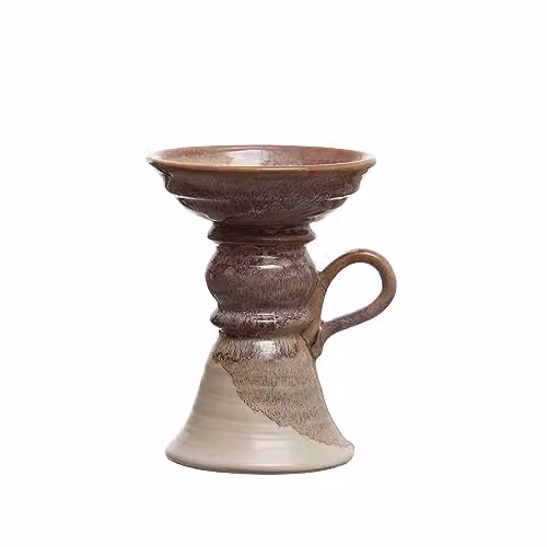 Creative Co-Op Brown Stoneware Pillar Candle Holder with Reactive Glaze