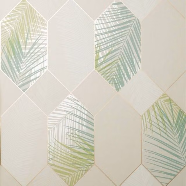 Fine Décor Miami Geometric Leaf Wallpaper in Beige