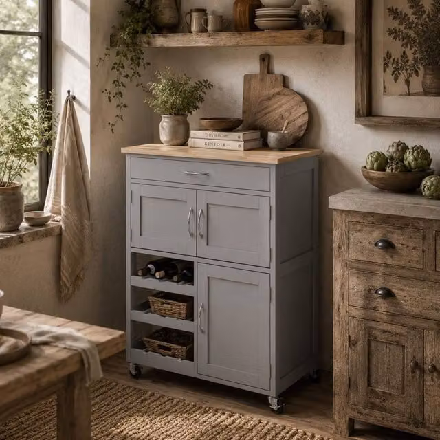 Wyld Haus Lehari Grey Rolling Kitchen Island with Drawer – 1