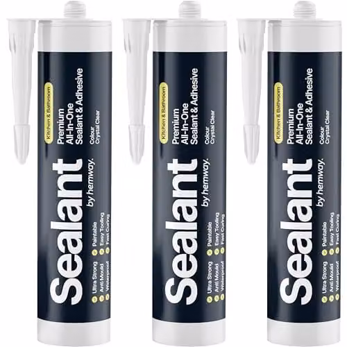 Hemway MS Polymer Kitchen and Bathroom Sealant and Adhesive, Transparent, 3 x 300ml