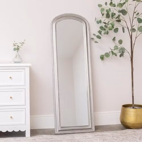 Melody Maison Full Length Foiled Silver Leaner and Wall Mirror, W: 47 cm, H: 142 cm – 1