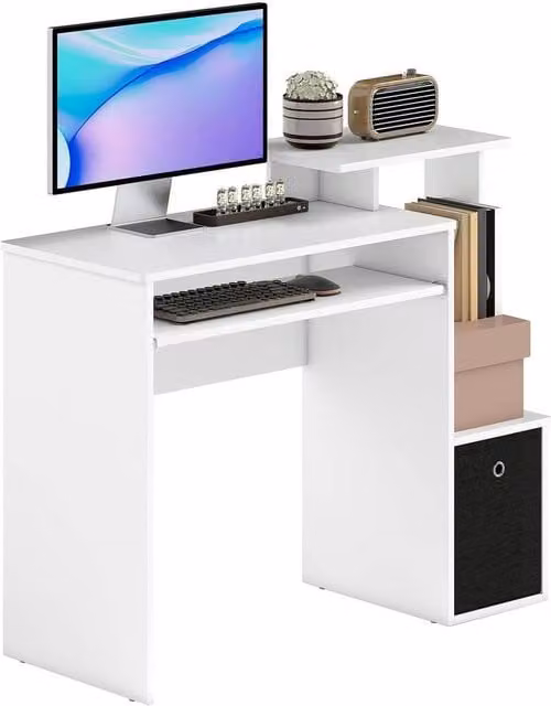 Kelvenix Modern White Computer Desk with Sliding Keyboard Tray, W: 100 cm, H: 86.6 cm – 1