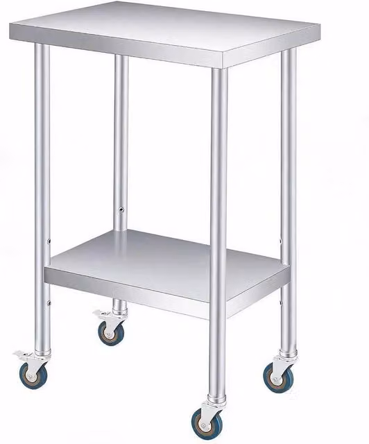 Havendro 2 Tier Stainless Steel Commercial Kitchen Prep Work Table, Silver, W/D/H: 60.96 x 60.96 x 88.9 cm – 1
