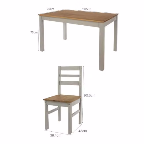 Core Products Linea Rectangular Dining Table and 4 Corona Dining Chairs in Antique Waxed Pine and Grey – 3